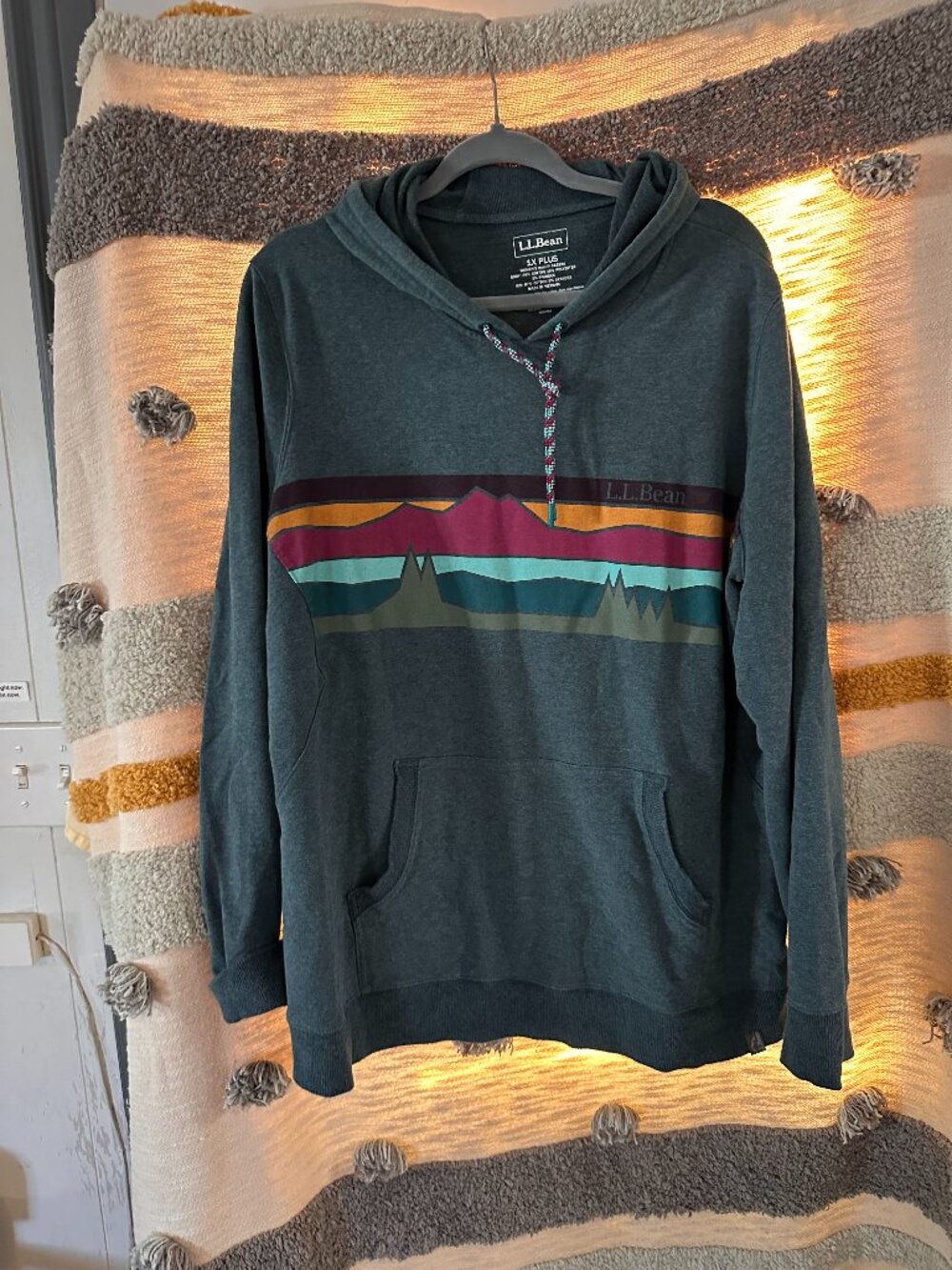 L.L.Bean Cozy Camp Hoodie - Retro Mountain Landscape Teal Green Plus 1X